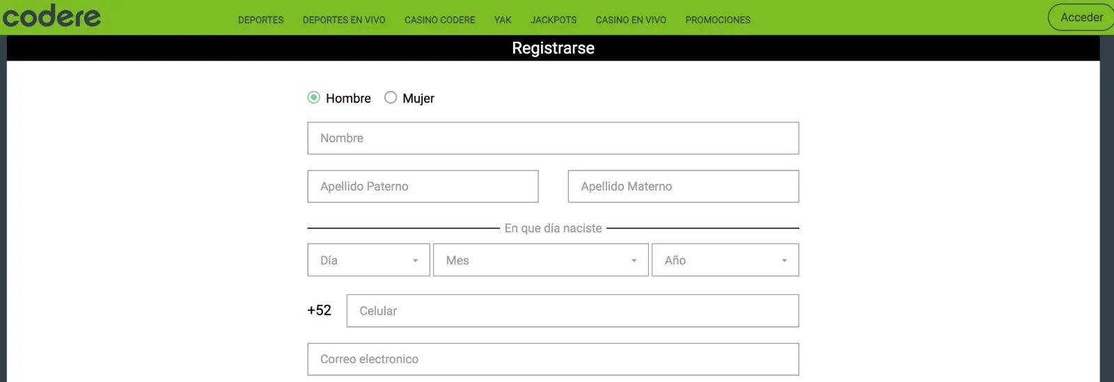 registro Codere Proceso de registro en Codere