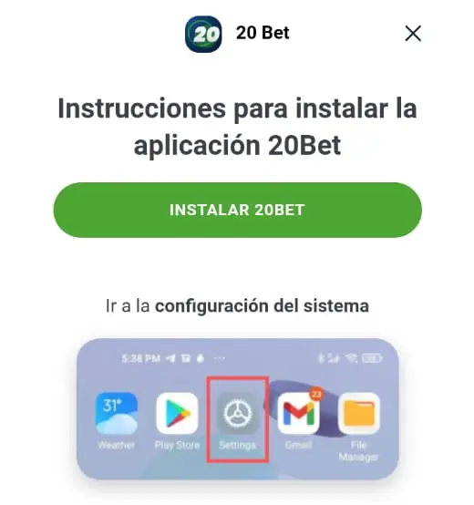 Instalar 20Bet