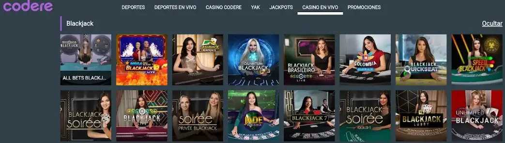 Blackjack en vivo en Codere México Codere blackjack en vivo