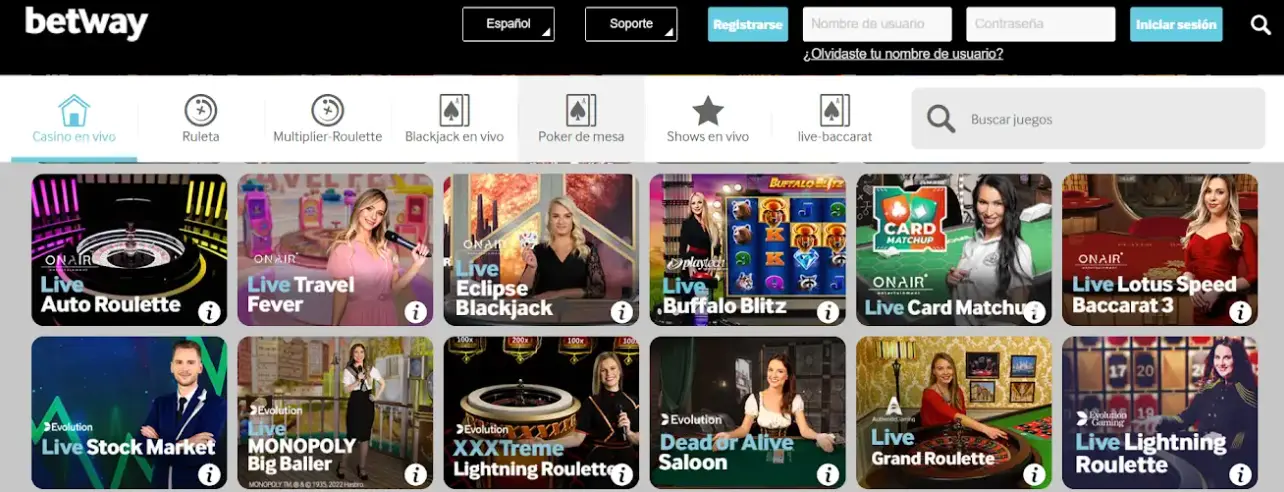 Variedad de juegos en Betway casino casinos online con american express betway